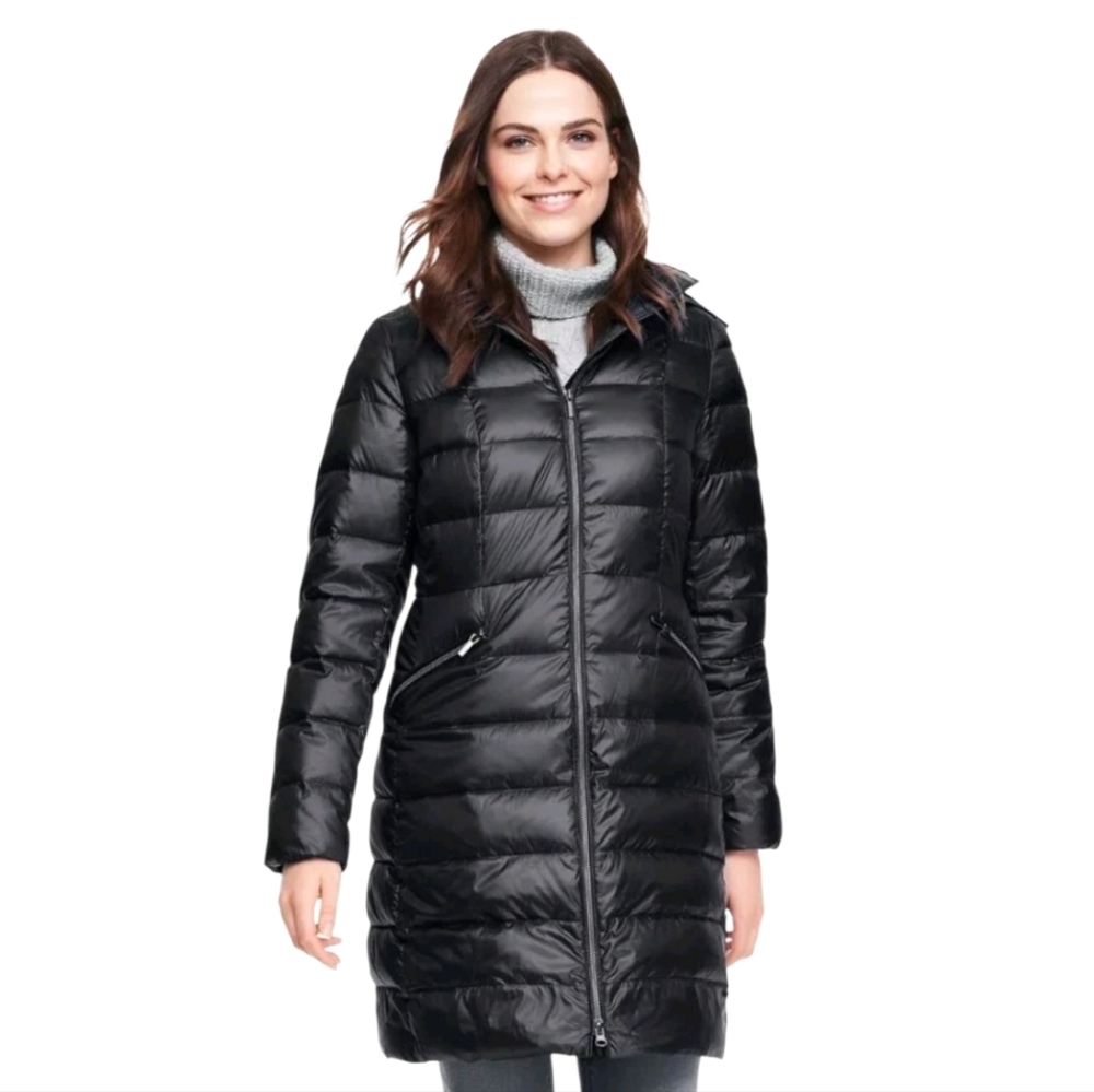 Lands' End Women's 700 Down Hooded Puffer Coat Black Sz Small 6 - 8 Flawed